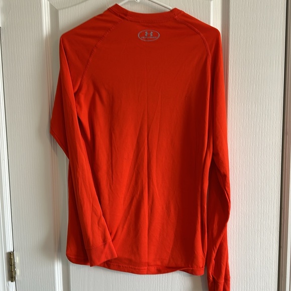 Men’s Small Under Armour Heat Gear Orange Long Sleeve Logo Tee - Picture 2 of 4